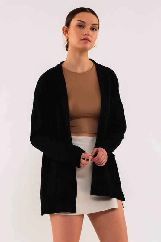 Open Front Cardigan - BLK