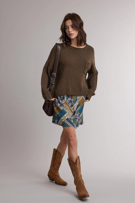Paisley Mini Skirt - NVY