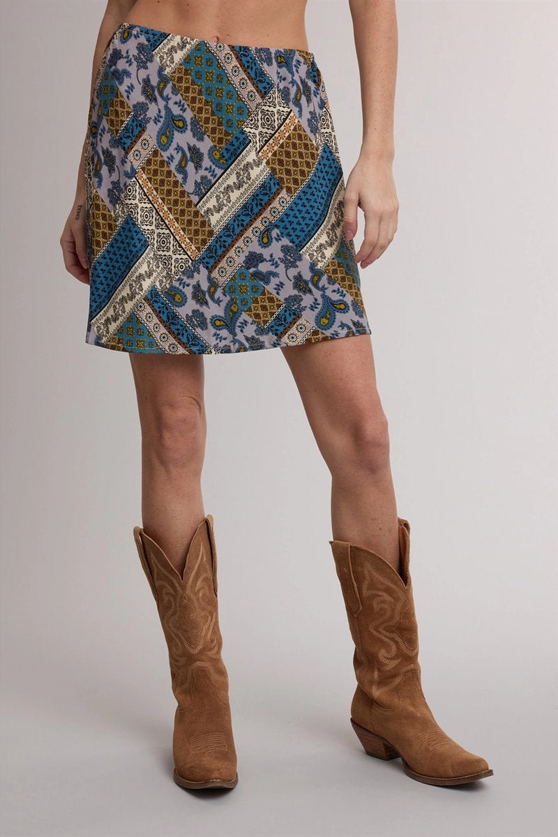 Paisley Mini Skirt - NVY