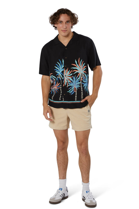 Palms & Borders Short Sleeve Shirt - BLK