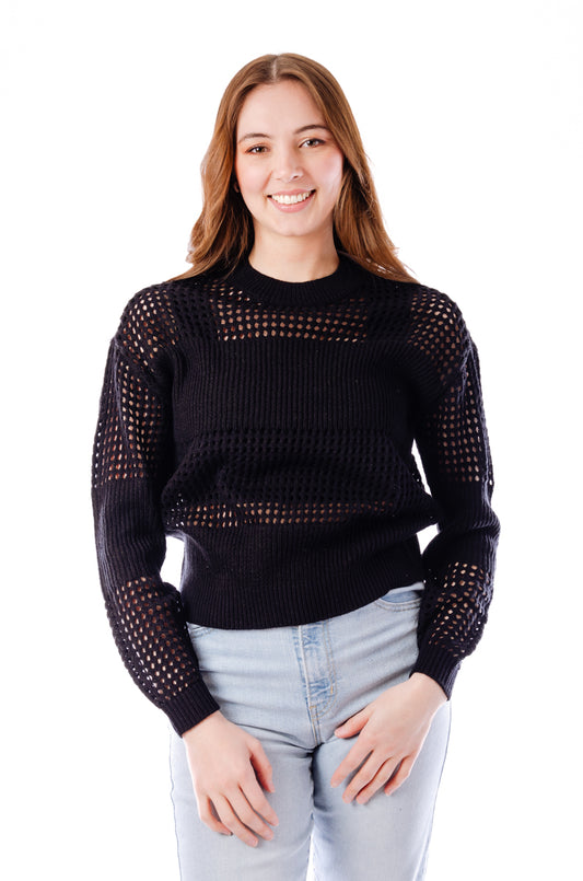 Pamela Open Knit Sweater - BLK