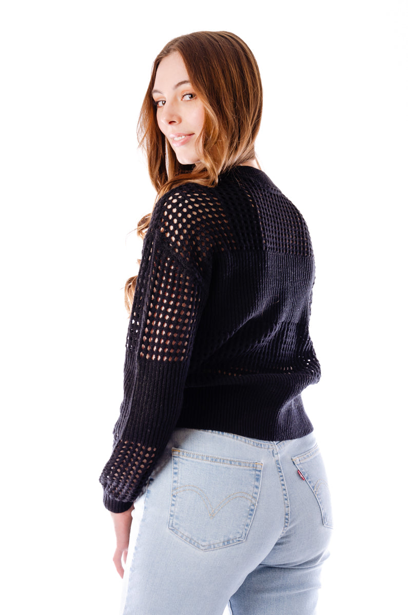 Pamela Open Knit Sweater - BLK