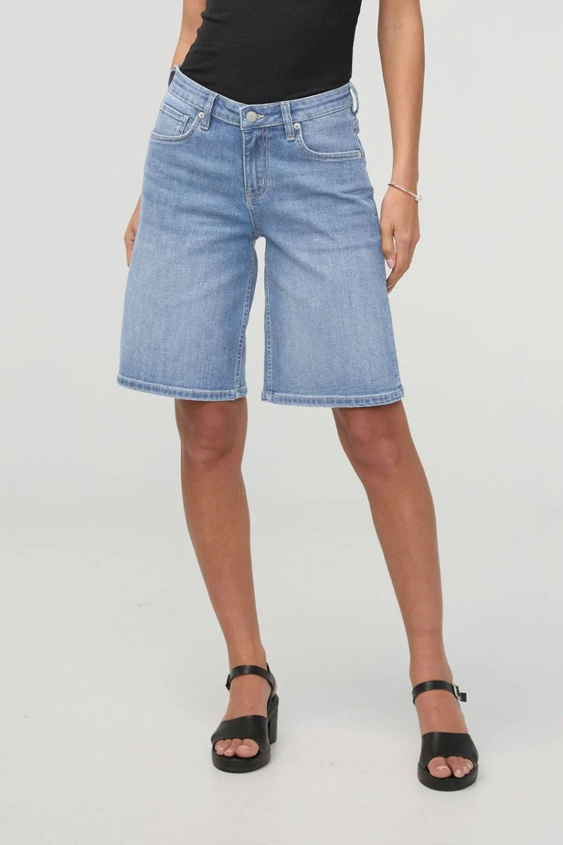 Performance Denim + Mid Rise Loose Shorts - 12