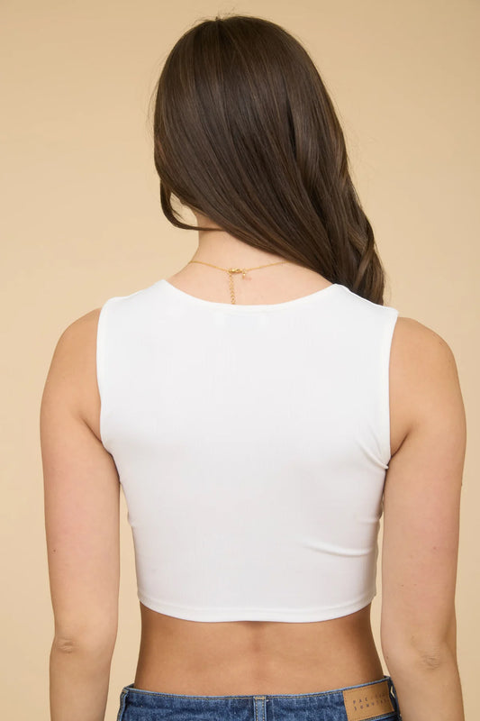 Pink Bow Crop Tank - WHT