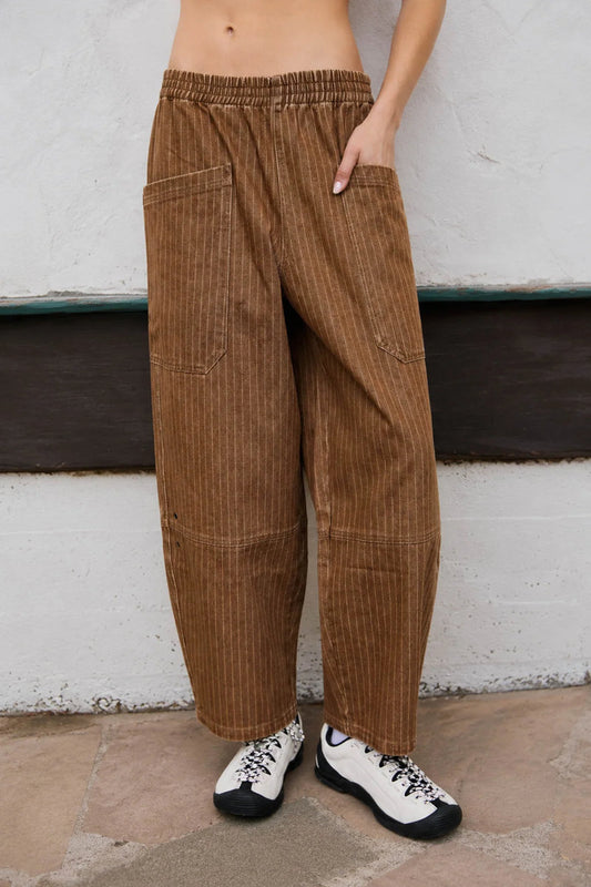 Pinstripe Barrel Jeans - BRN