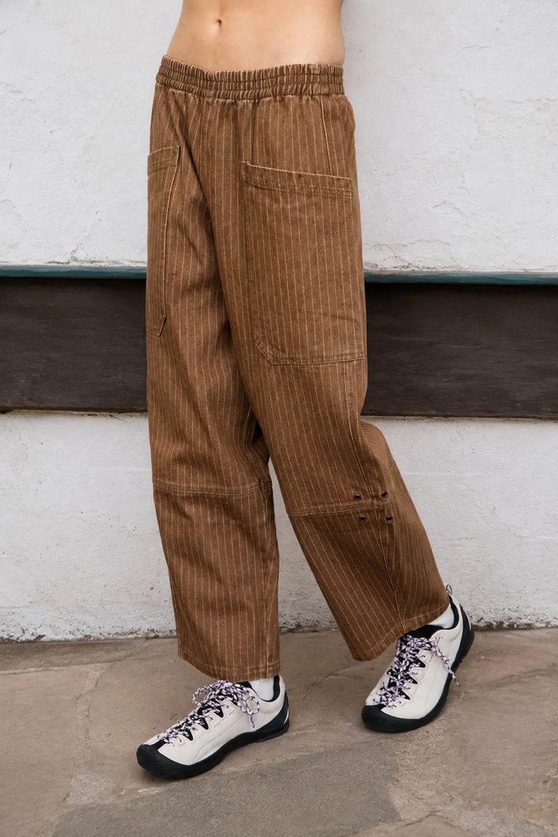 Pinstripe Barrel Jeans - BRN