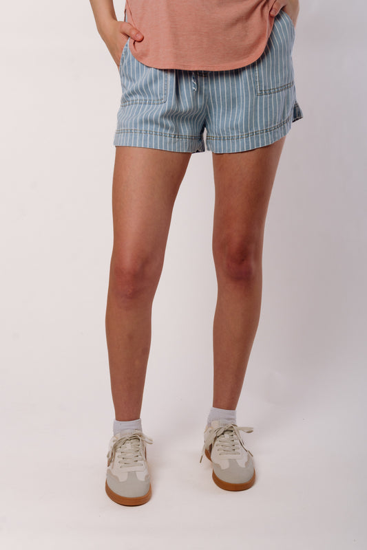 Pinstripe Chambray Shorts - BLU