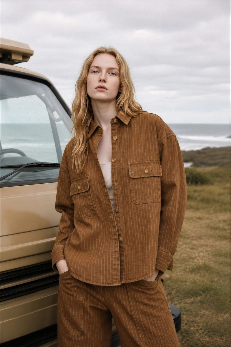 Pinstripe Denim Jacket - BRN