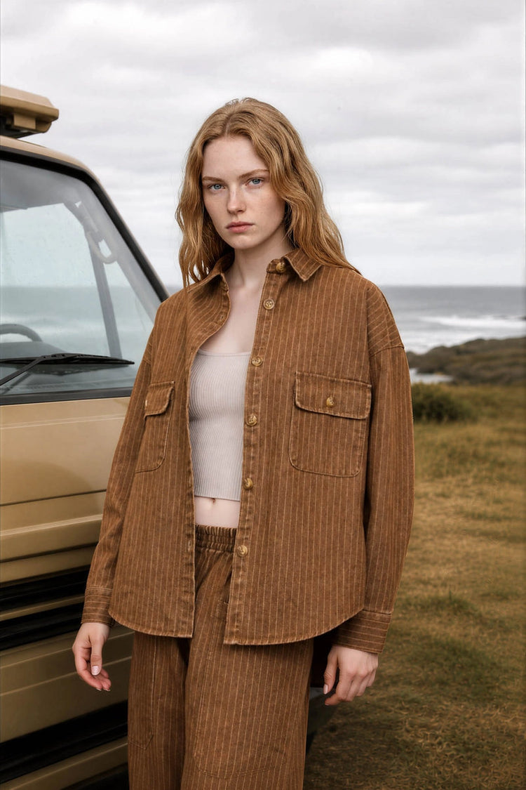 Pinstripe Denim Jacket - BRN