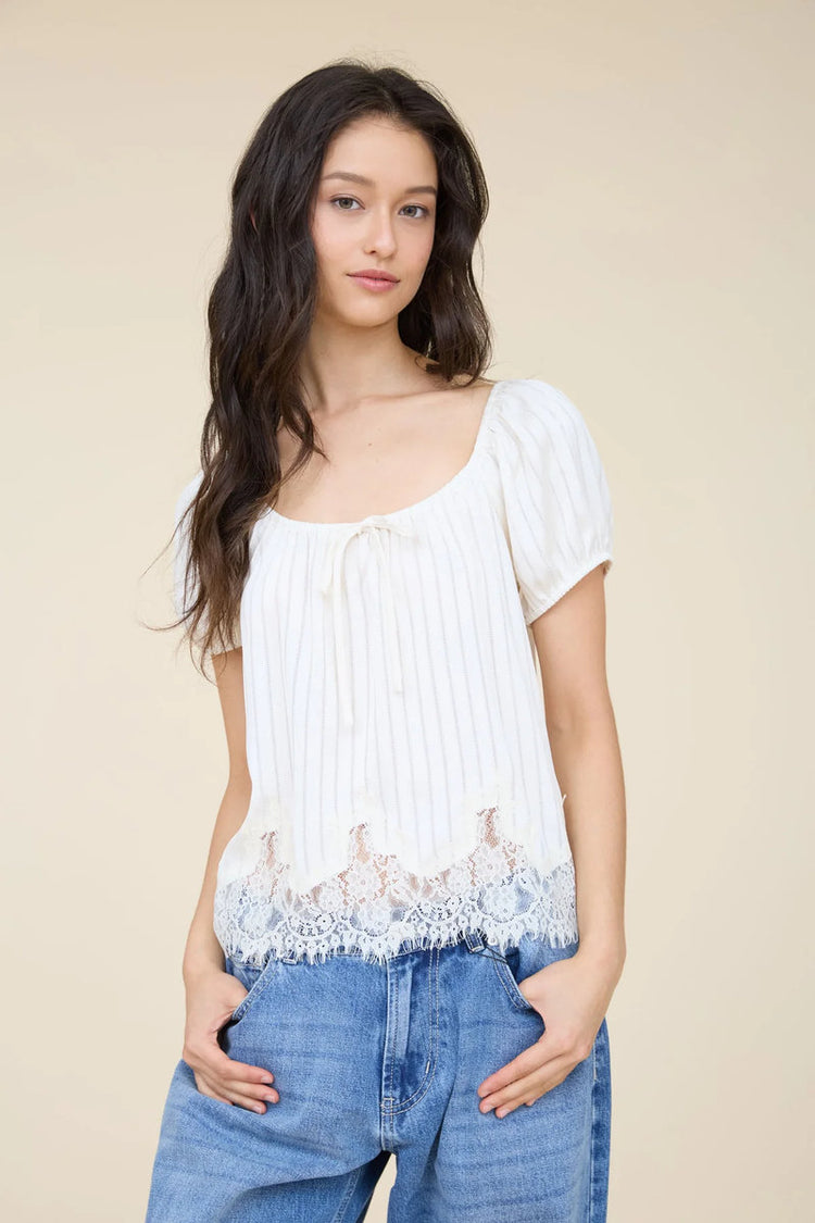 Pinstripe Lace Top - CRM