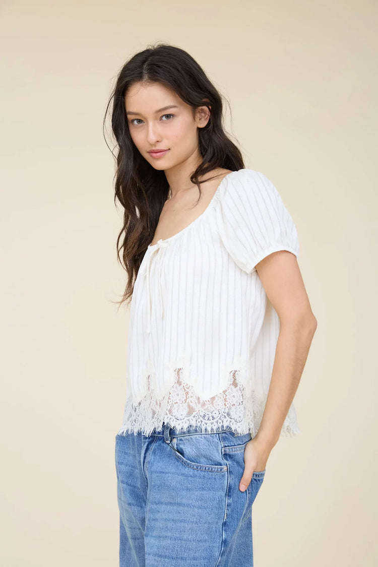 Pinstripe Lace Top - CRM