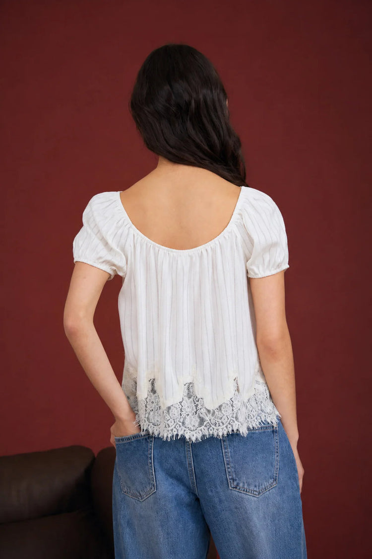 Pinstripe Lace Top - CRM