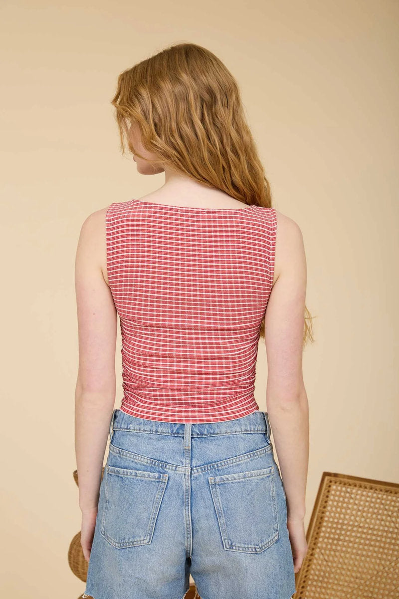 Plaid Boatneck Tank - RED
