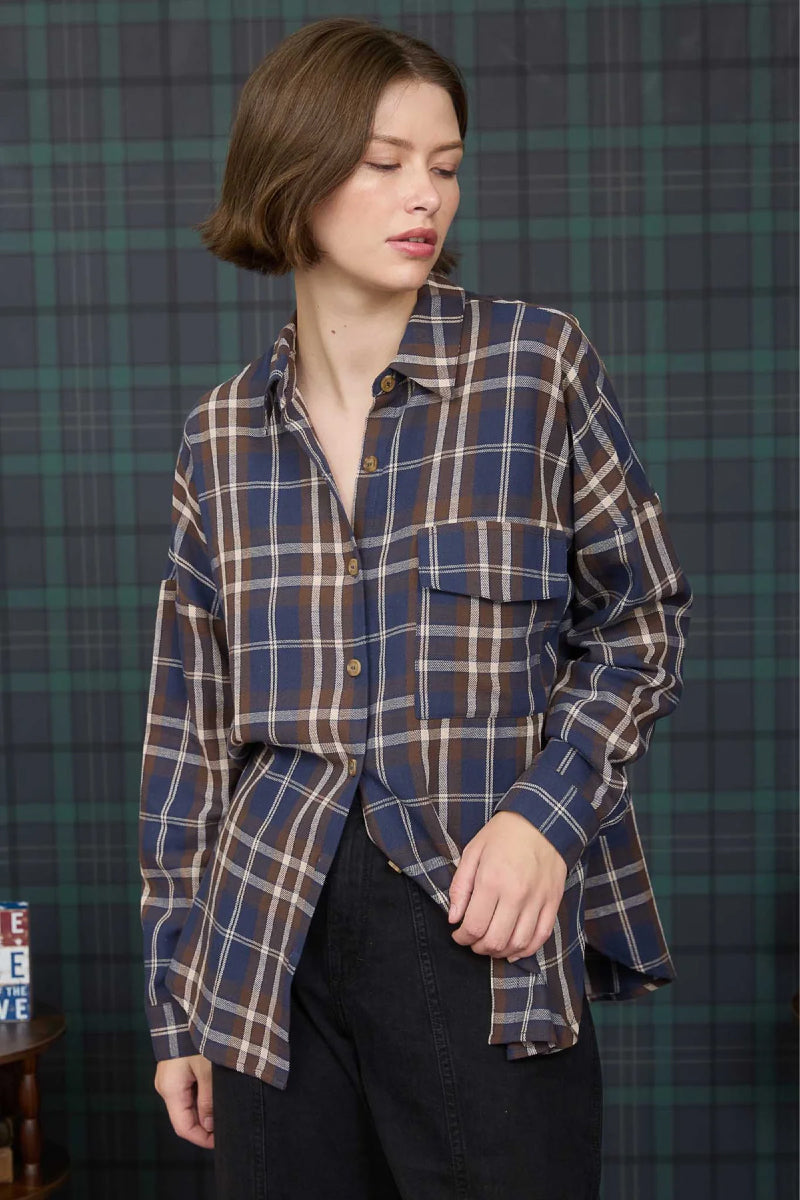 Plaid Button-Down Shirt - NVY