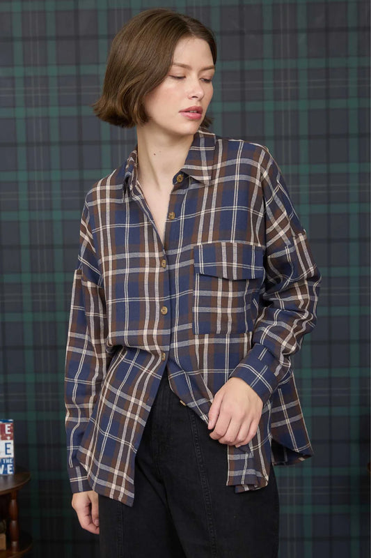 Plaid Button-Down Shirt - NVY