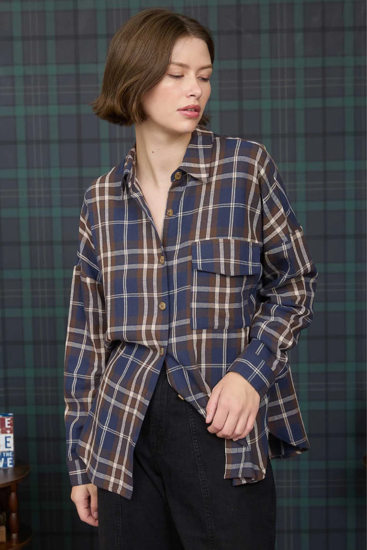 Plaid Button-Down Shirt - NVY