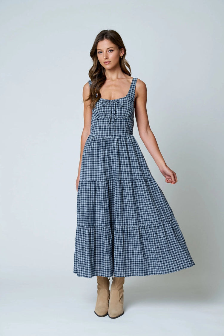 Plaid Midi Dress - NVY