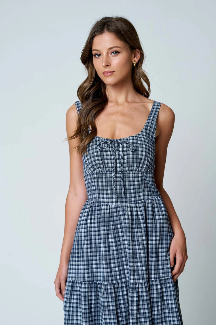 Plaid Midi Dress - NVY