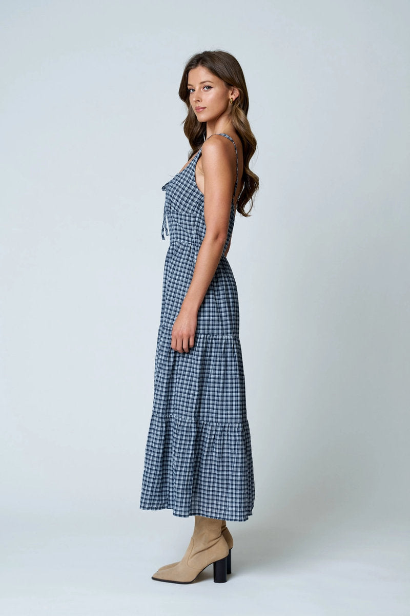 Plaid Midi Dress - NVY