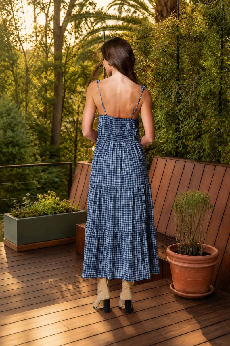 Plaid Midi Dress - NVY