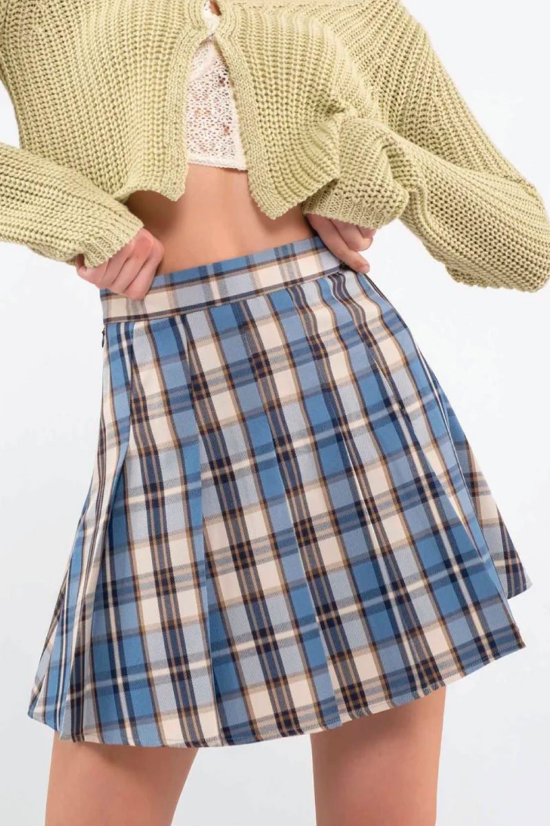 Plaid Mini Skirt - BLU