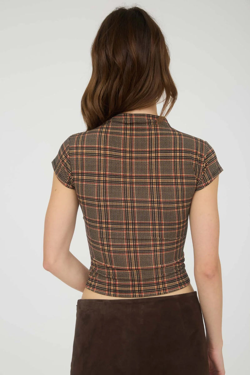 Plaid Mock Neck Crop Top - CML