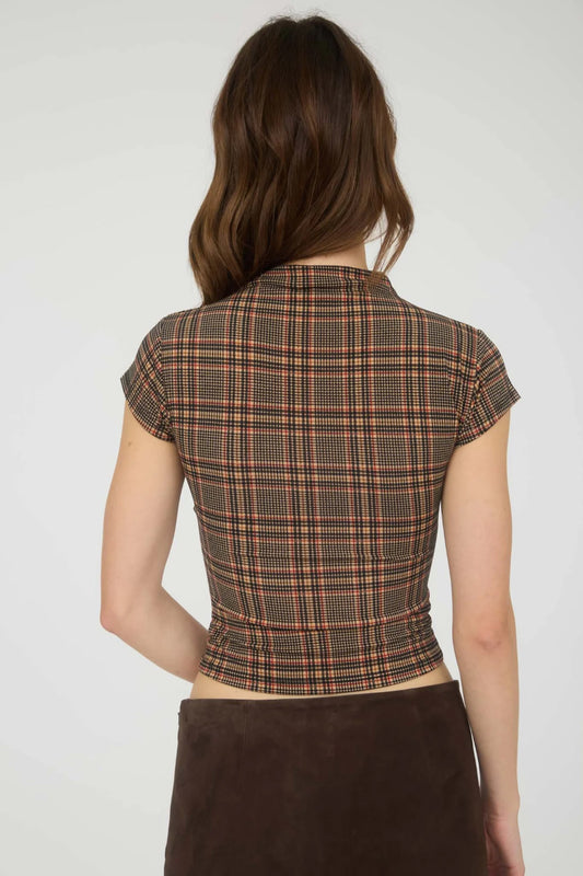 Plaid Mock Neck Crop Top - CML