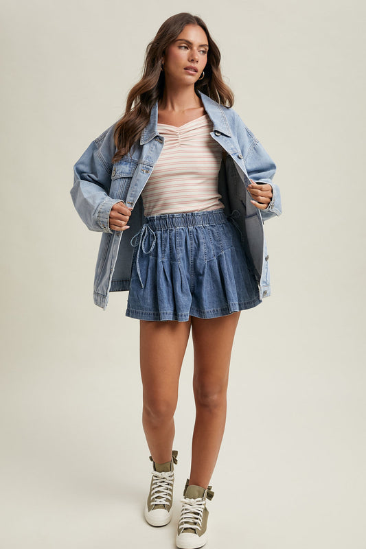 Pleated Denim Shorts - DNM
