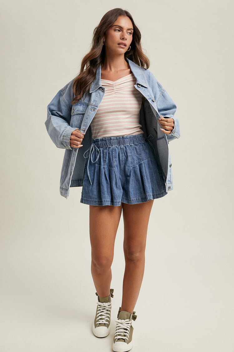 Pleated Denim Shorts - DNM