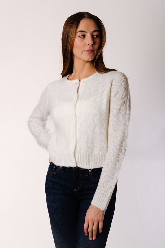 Pointelle Cardigan - WHT
