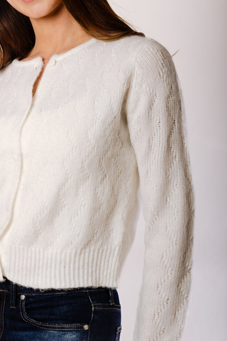 Pointelle Cardigan - WHT