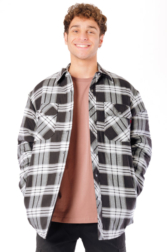 Quilt Lined Flannel Shirt Jacket - BLK