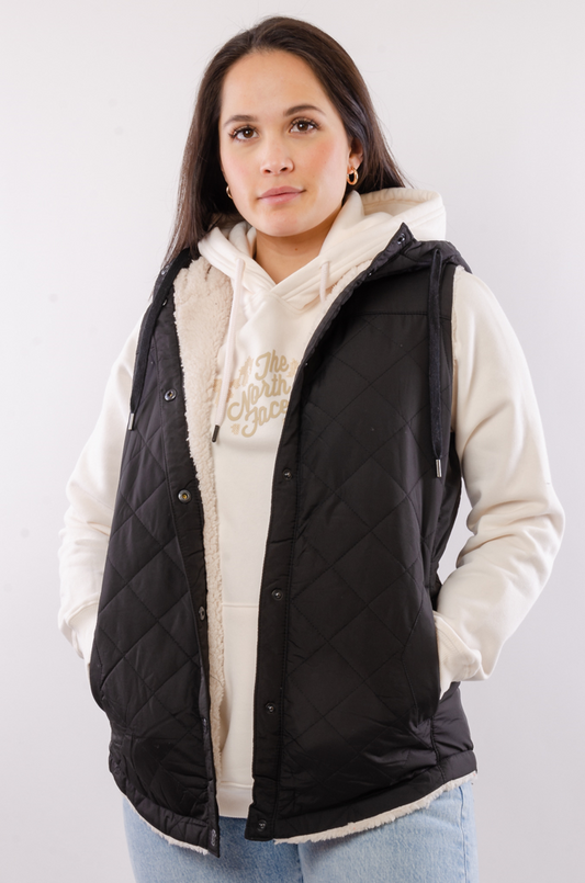 Quilted Sherpa Lined Vest - BLK