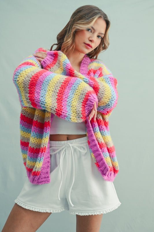 Rainbow Stripe Cardi - PNK