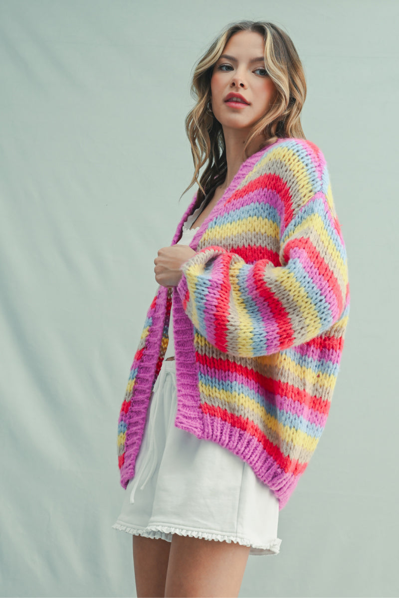 Rainbow Stripe Cardi - PNK