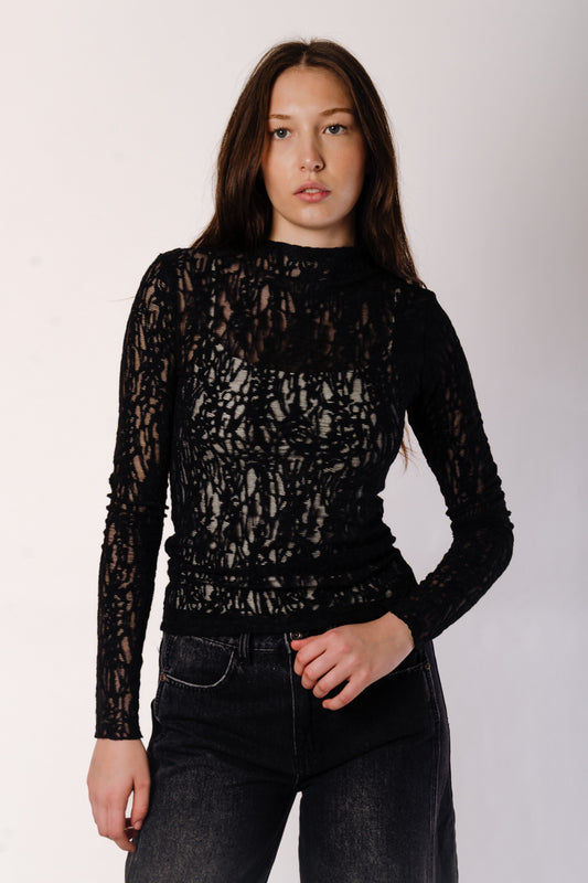Reiko Lace Long Sleeve Top - BLK
