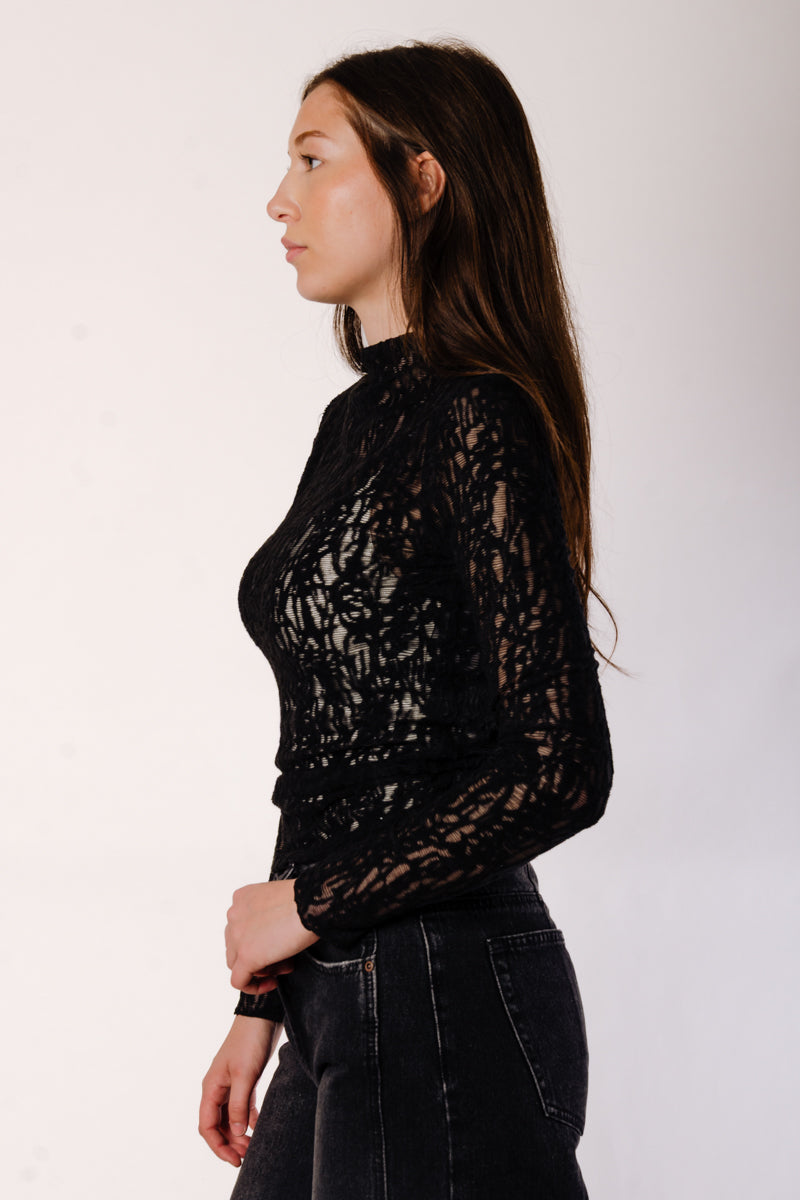 Reiko Lace Long Sleeve Top - BLK
