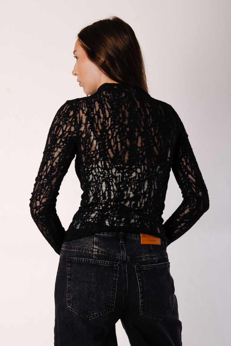 Reiko Lace Long Sleeve Top - BLK