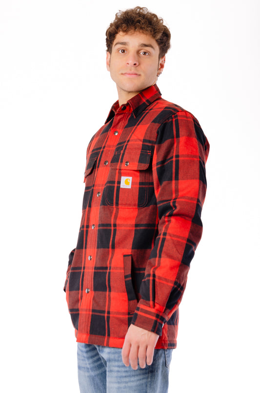 Relaxed Flannel Sherpa Lined Jacket - RED