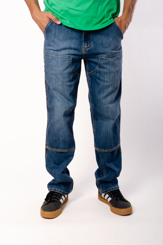 Relaxed Straight Double Denim Pants - 32