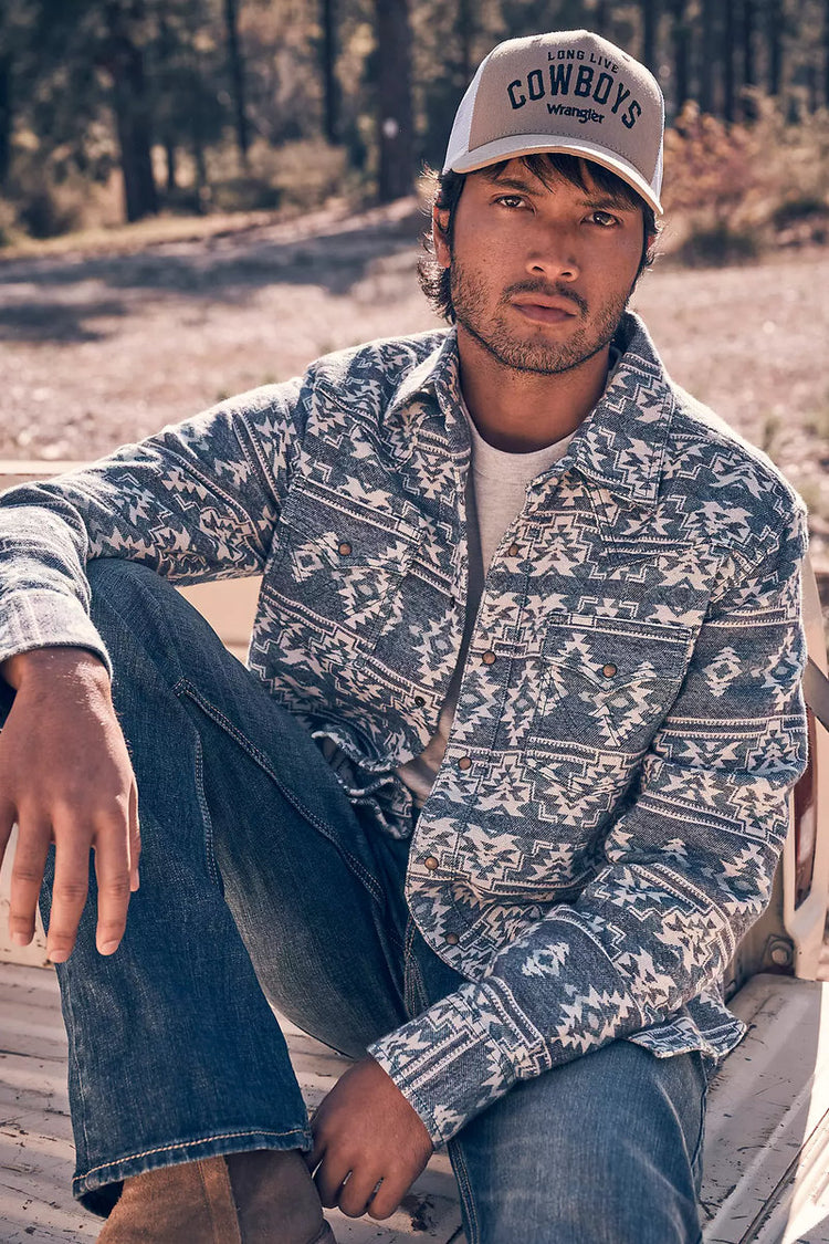 Retro Premium Western Jacquard Shirt - NVY
