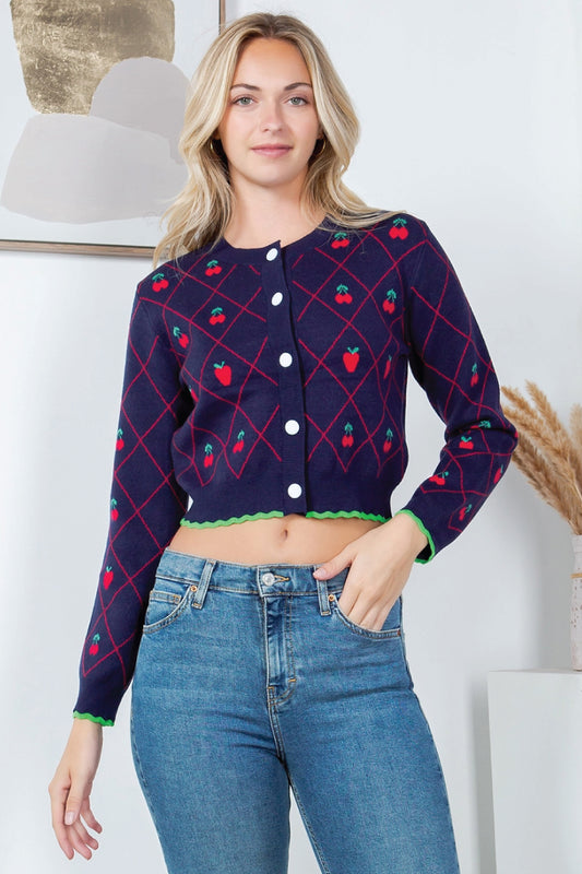 Retro Strawberry Cardigan - NVY