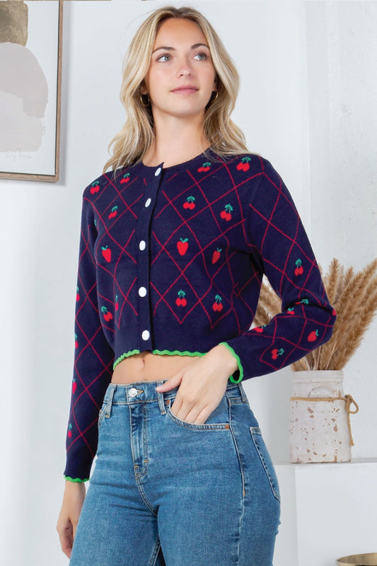 Retro Strawberry Cardigan - NVY