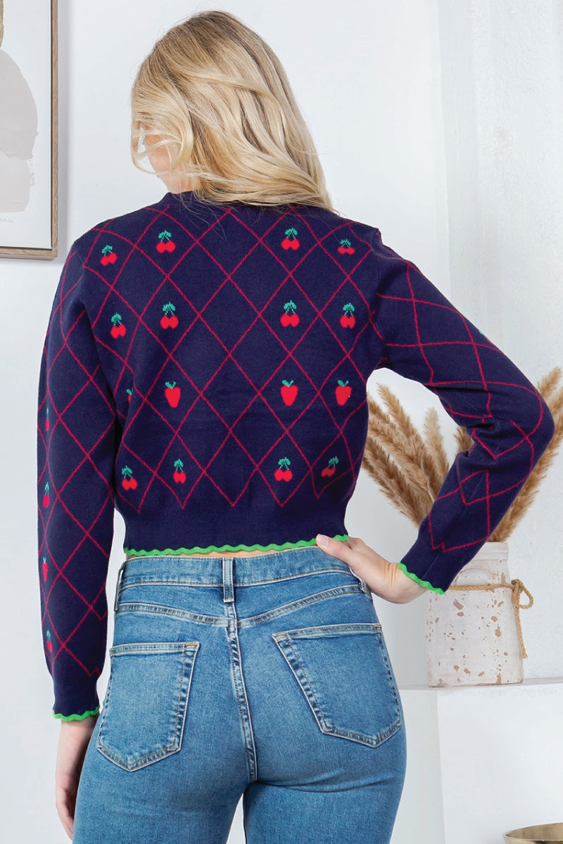 Retro Strawberry Cardigan - NVY