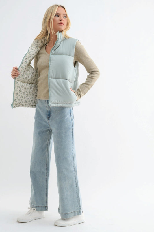 Reversible Floral Puffer Vest - CRM