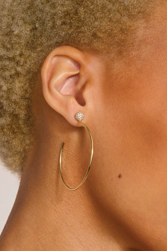 Revolve Pave Hoop Earrings - Gold - GLD