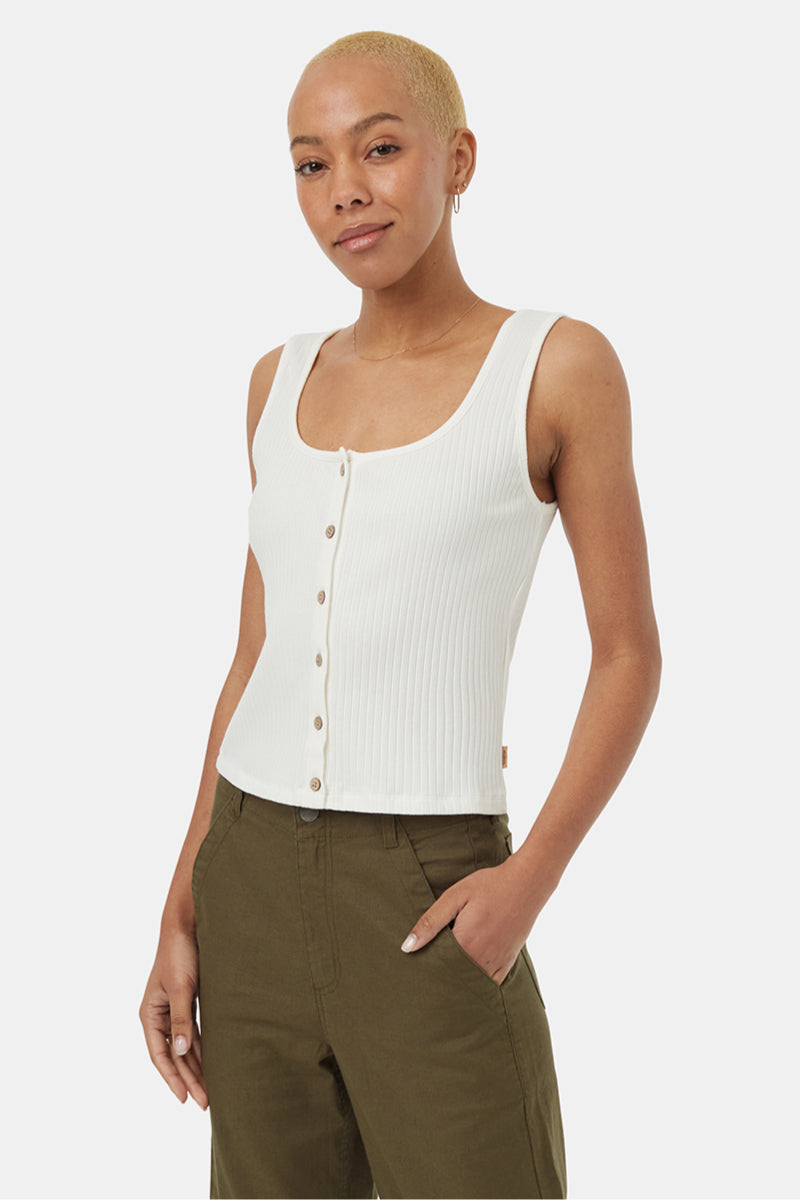 Rib Button Front Tank - WHT