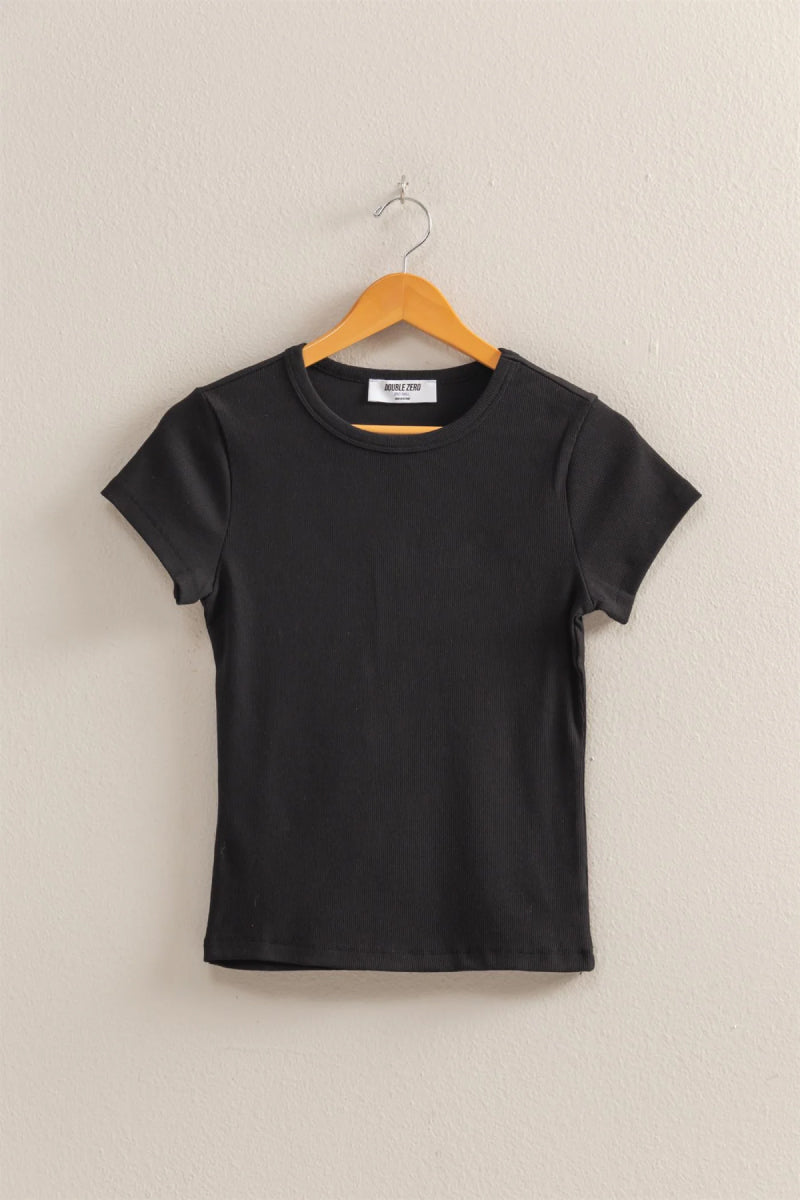 Ribbed Crop Tee - BLK
