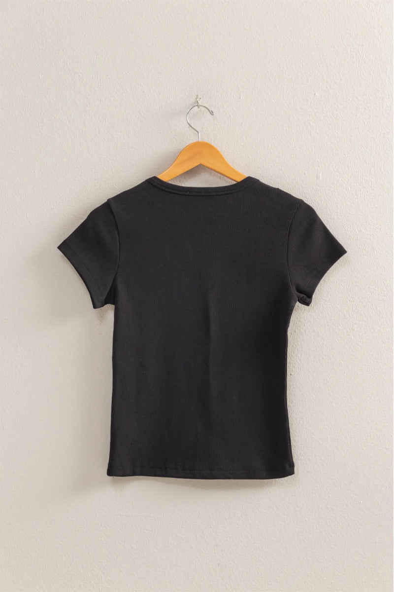 Ribbed Crop Tee - BLK