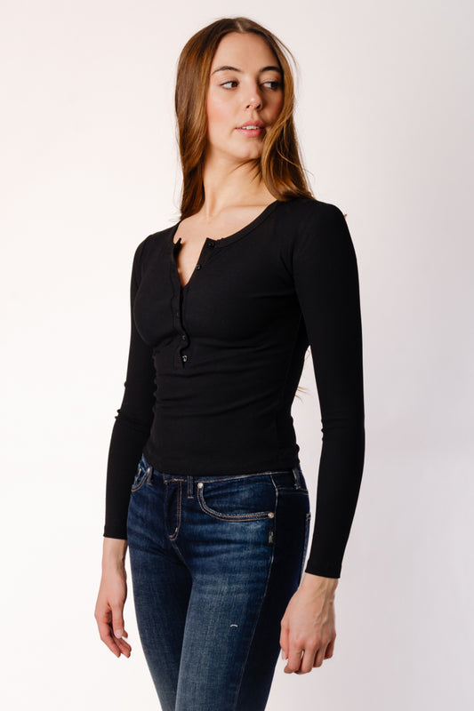 Ribbed Henley - BLK